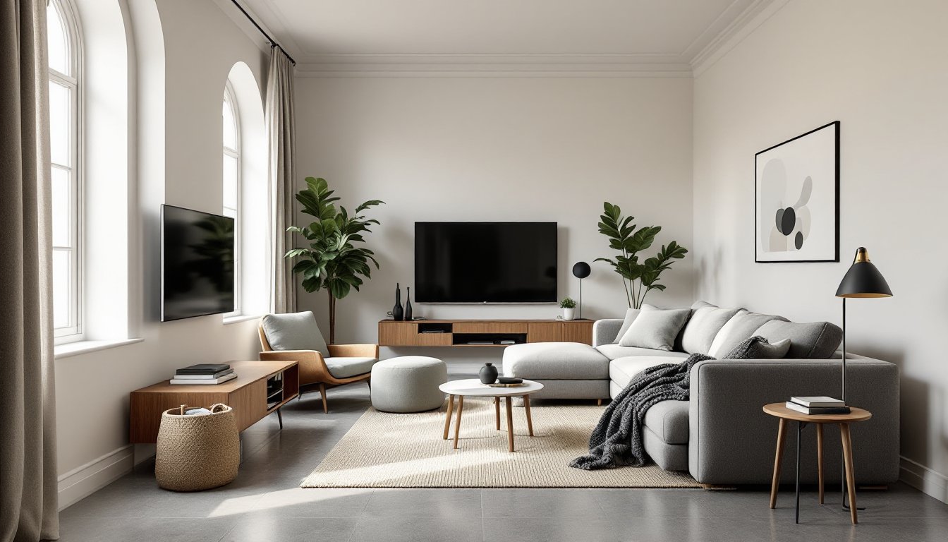 modern grey and beige living room